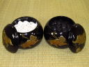 日本産本蛤(日向スワブテ)碁石32号と唐獅子紋琉球漆器碁笥